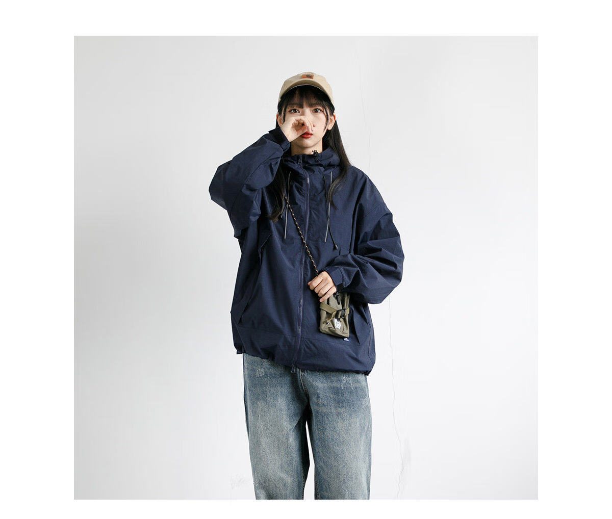 Mark Fairwhale Japanese Style Hooded Outdoor Workwear Zip-Up Large Pocket Windbreaker Jacket Unisex Loose Short Coat for Men and Women 13
