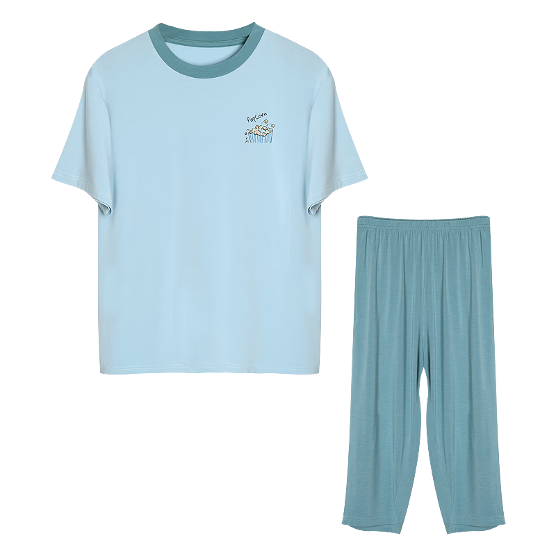 Hodohome Children's Pajamas, Boys' Class A 40 Modal Lightweight Cool-Feeling Home Wear, Round Neck Set for Boys, 307 Blue, Size 150