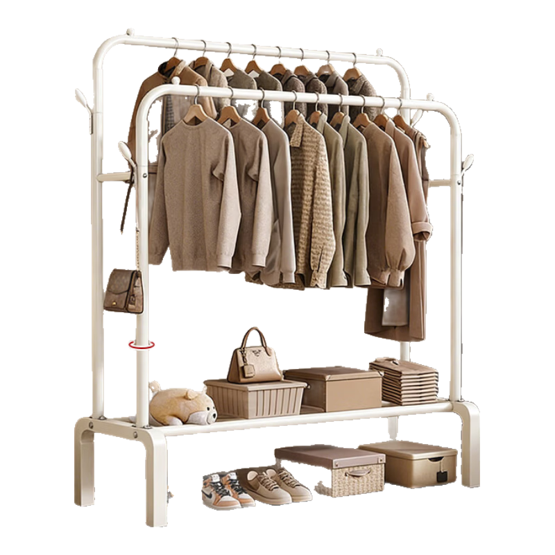 Jiajieshi Floor Standing Coat Rack Bedroom Dedicated Clothes Hanger Dormitory Storage Thickened Double Rod Clothes Drying Rack 1.3m White