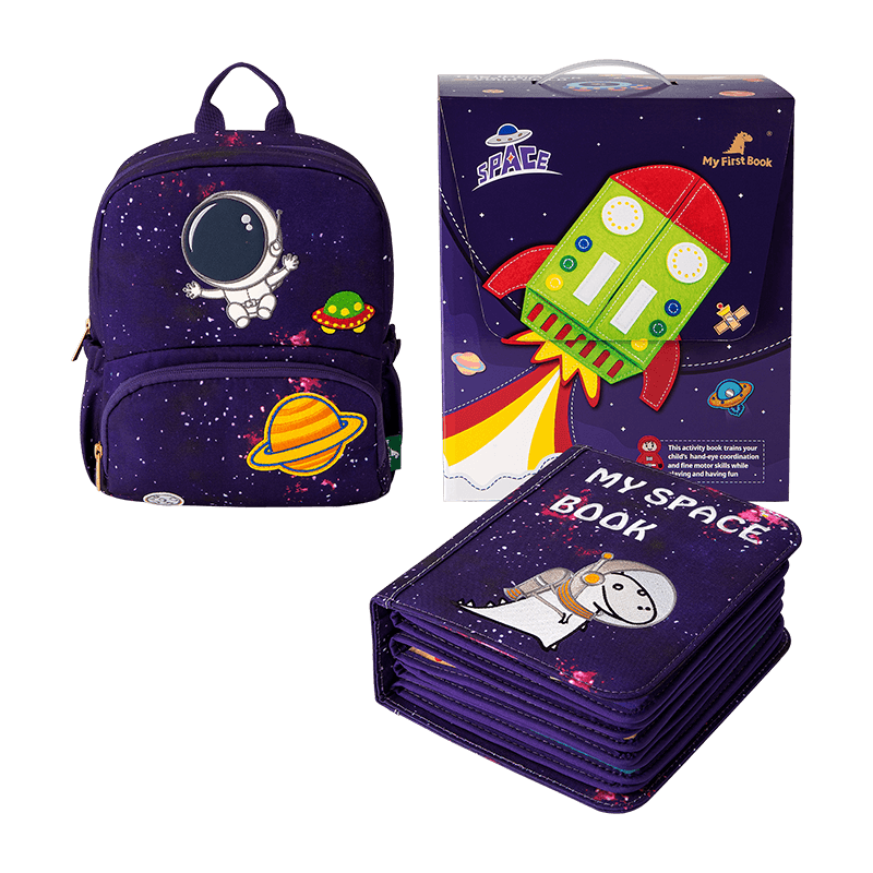 MY FIRST BOOK, Meng's Early Education Toy, Baby Cloth Book, for Children Aged 1-6, Infant Luxury Book, First Birthday Gift, Space Purple