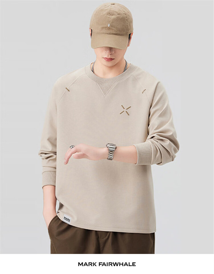 MARK FAIRWHALE Men's Long Sleeve T-Shirt Spring Autumn American Style Casual Loose Sweatshirt Black 2XL 11
