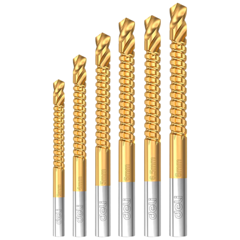 Deli Multifunctional Serrated Twist Drill 3-in-1 Saw Drill Groove Punch Slotting Serrated Woodworking Drill Bits 6mm 3pcs
