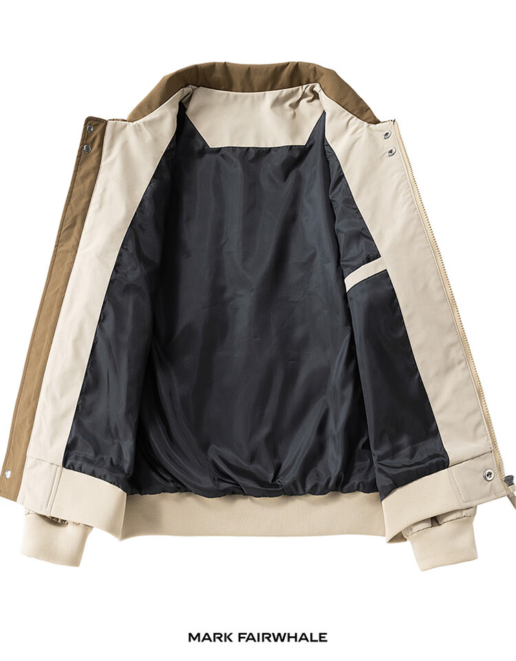 MARK FAIRWHALE Men's Spring and Autumn American Style Flight Workwear Jacket Loose Casual Men's Coat Amber Black 2XL 8