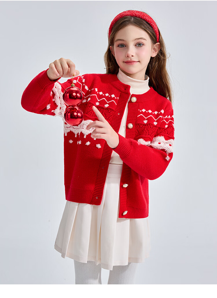 Disney Red Children's Sweater Girls Baby Autumn Winter New Knitted Cardigan Girls New Year Outfit 6