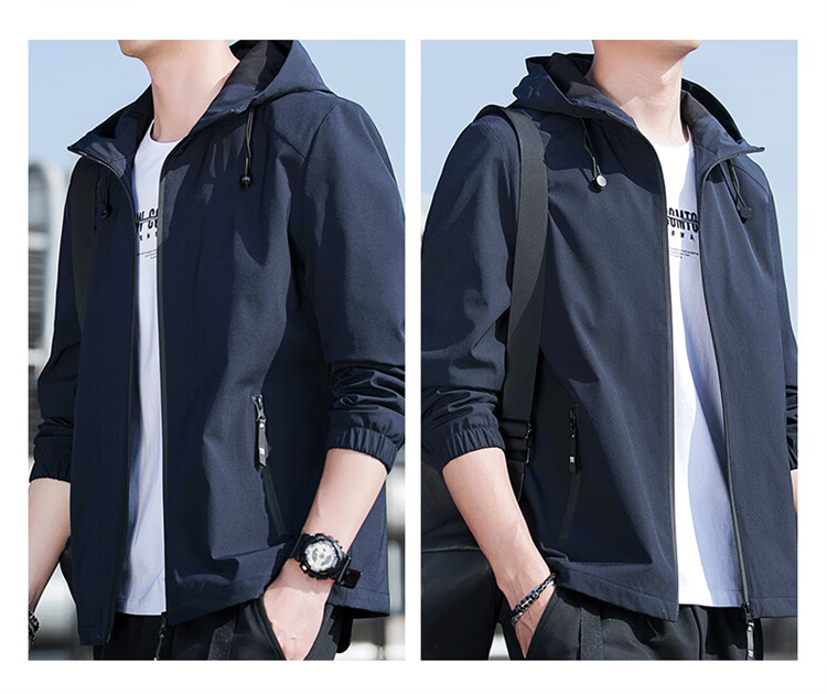ROMON Men's Jacket Hooded 2026 Spring New Casual Men's Outerwear Black L 16