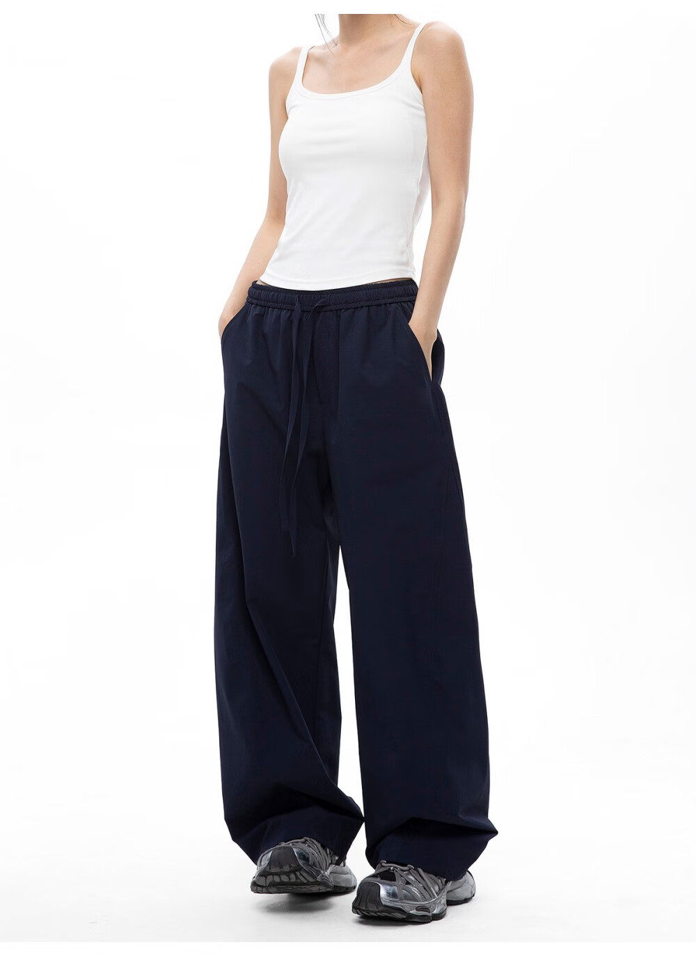 ICH MODE Women's American Style Straight White Pants Thin Loose Popular Cargo Sports Casual Pants White XL 14