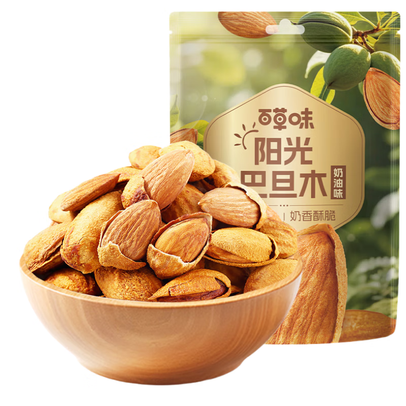 百草味巴旦木100g 奶油味 每日坚果干果休闲零食扁桃仁 新老包装随机发