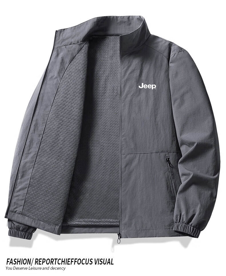 JEEP Men's Spring Autumn Sports Loose Casual Stand Collar Jacket Dark Gray XL 5