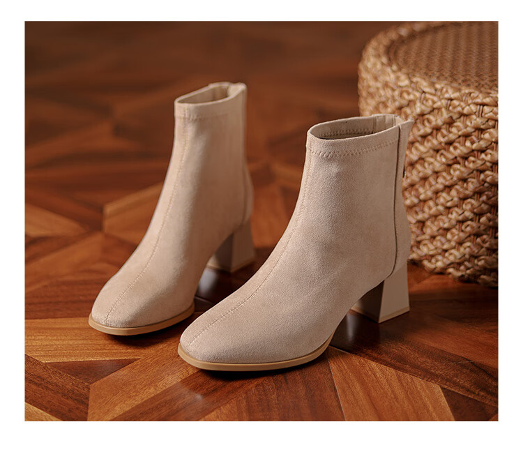 DAPHNE Suede Ankle Boots Women Fashion Simple Martin Boots French Slim High Heel Boots Black 37 6