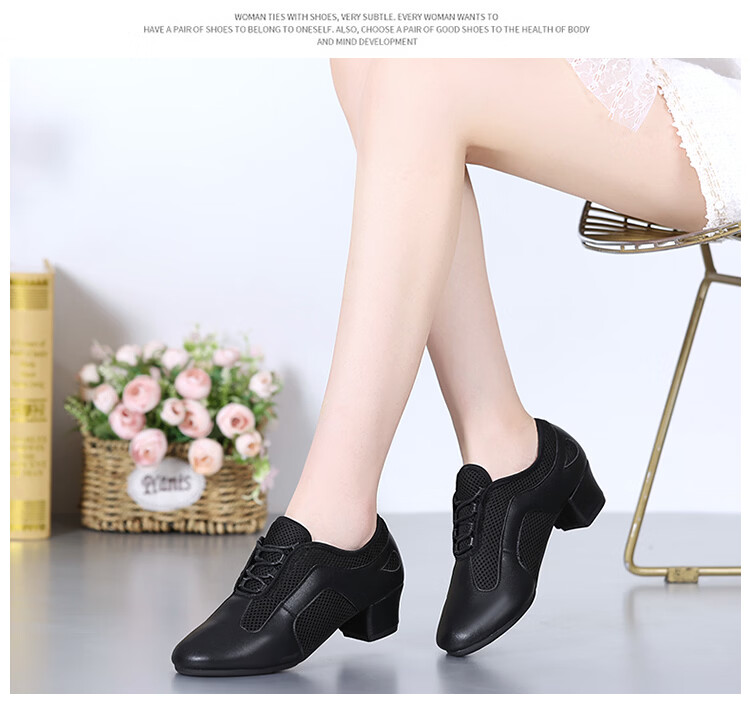 Teslita Women's Ballroom Dance Shoes Latin Dance Shoes Soft Sole Breathable Autumn New Outdoor Dance Shoes Black 16