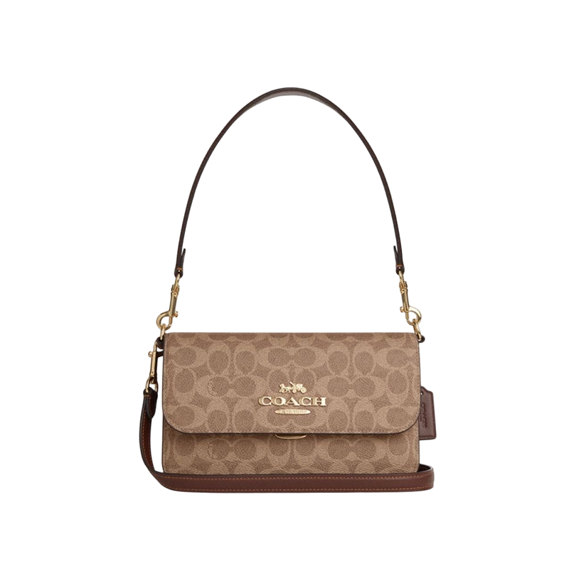 COACH BRYNN Classic Logo Women's Shoulder Crossbody Envelope Bag Brown Yellow Brown CX798