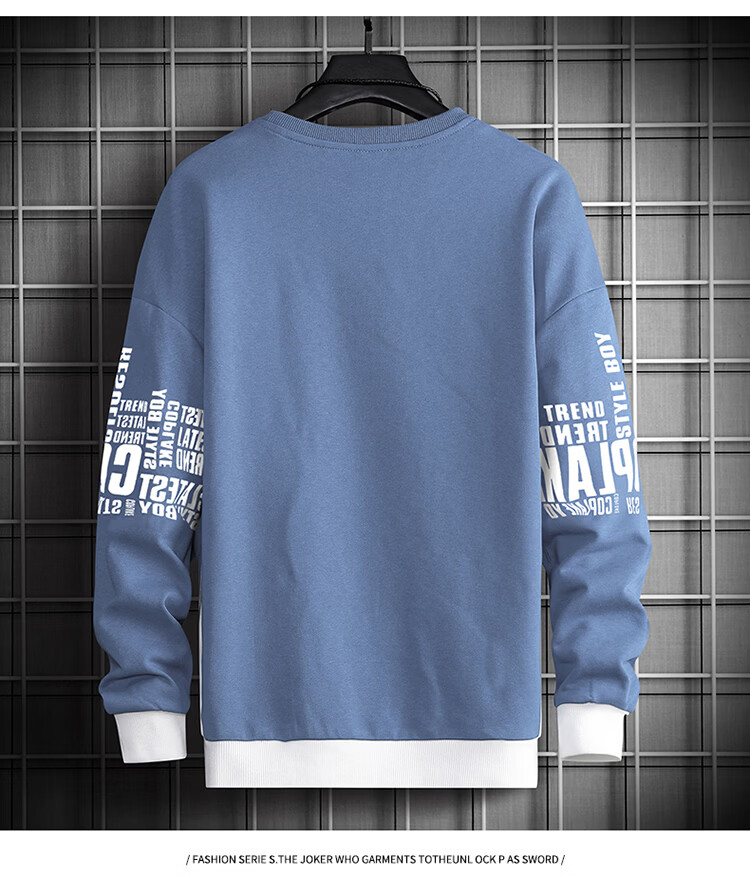 NASA GOOD Men's Hoodie Spring Trendy Loose Long Sleeve T-Shirt Youth Fashion Crew Neck Top Haze Blue XL 12