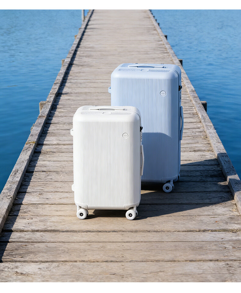 ZAT Innovative Plastic Frame Luggage Zipper Trolley Large Capacity Travel Suitcase Sit-able Password Lock Soft Matte White 24 Inch 18