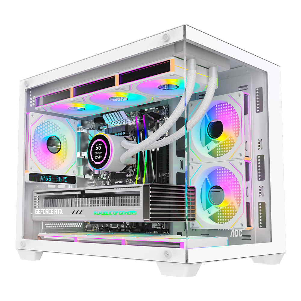 AOC CG392W White MATX Gaming Desktop Computer Case, Supports 360mm Water Cooling, No Pillar, 270° Panoramic View, 9 Fan Positions, Left And Right Compartment