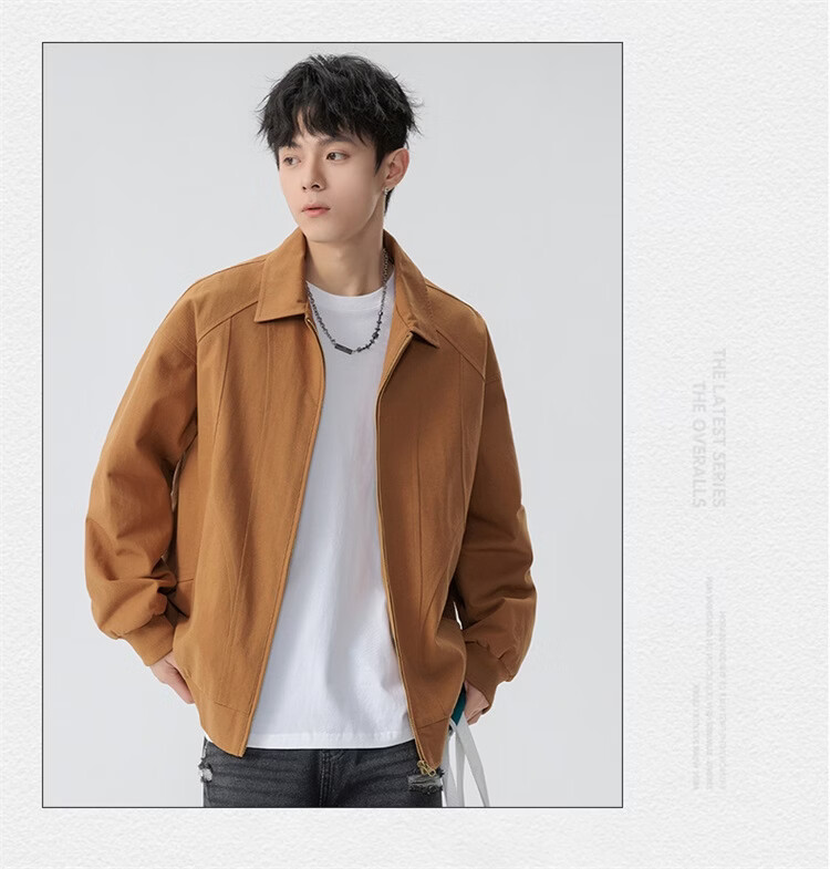 Foss Phil Men's Spring Autumn Casual American Style Loose Workwear Jacket with Turn-down Collar Gray 2XL 6768 17