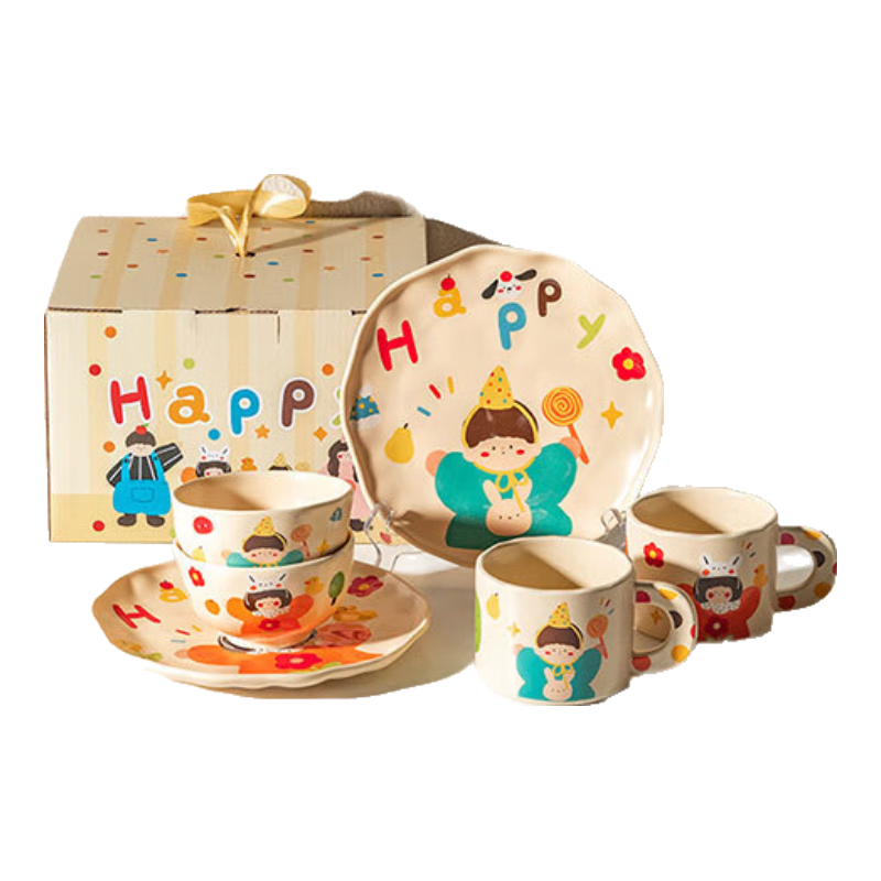 Modengzhufu Family of Three Bowl And Plate Set, Parent-Child Tableware Set for Home Use, Engagement Wedding New Marriage Gift, Birthday Present for Girls