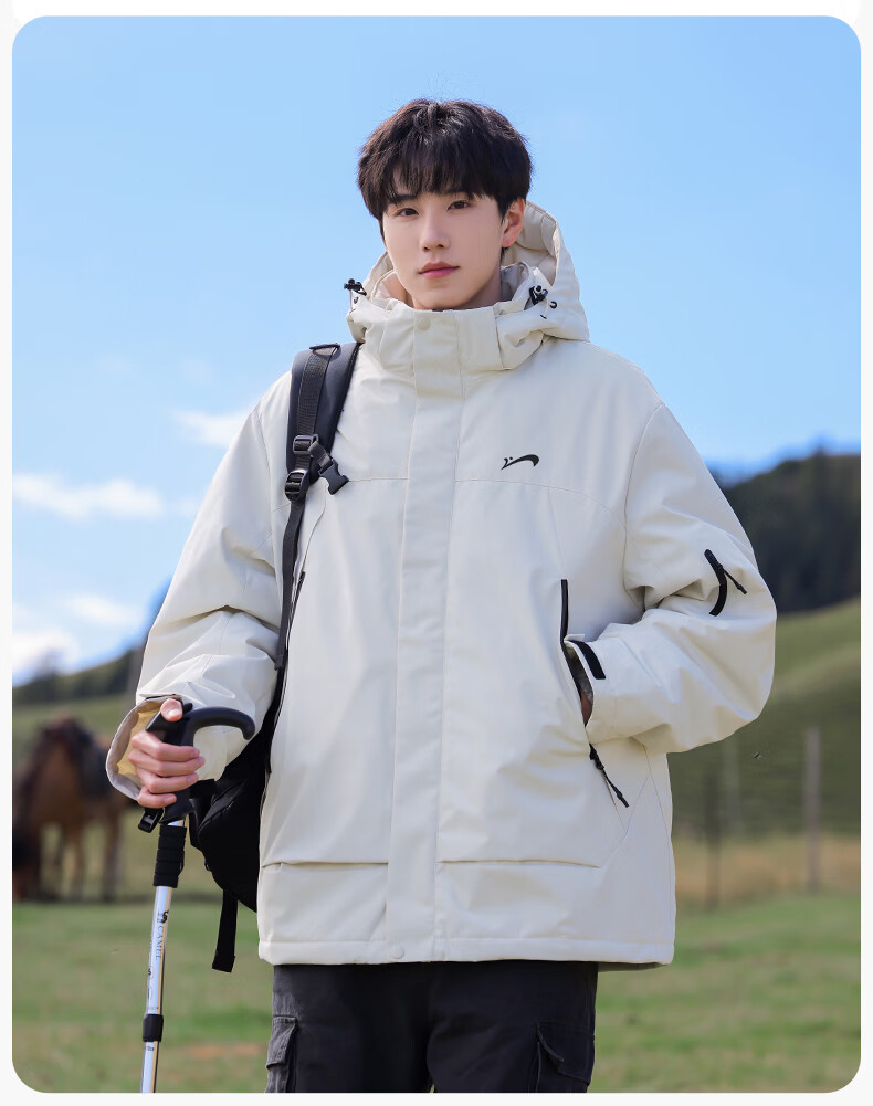 Guirenniao Men's Workwear Cotton Padded Jacket Winter New Thickened Cold-Resistant Hooded Coat Khaki 3XL 3