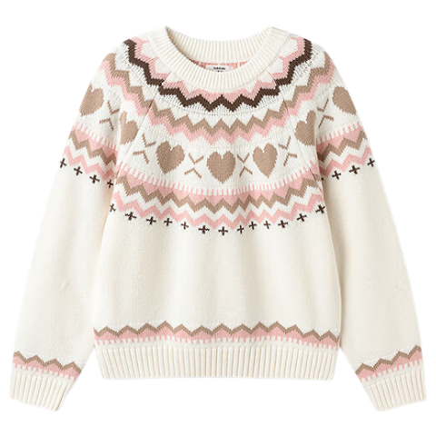 BALABALA Children's Clothing, New Winter Sweater for Girls, Fair Island Style, Round Neck, Fashionable Top, Comfortable And Trendy