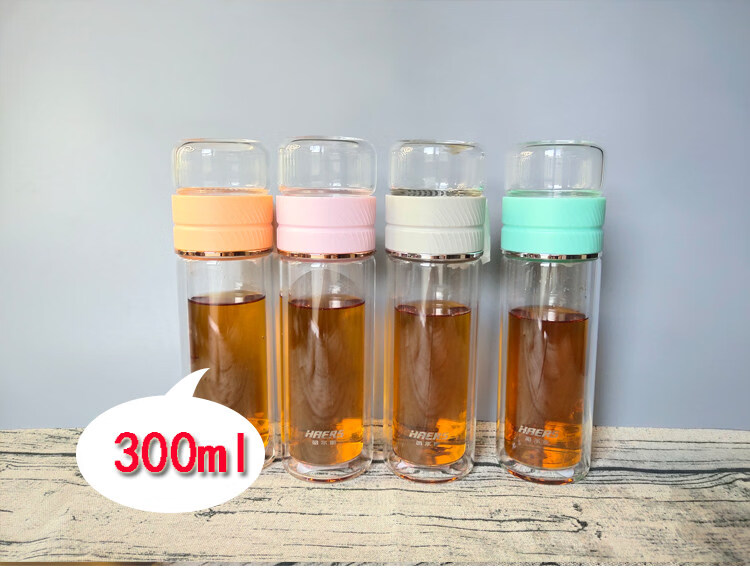 HAERS Glass Cup Unisex Casual Tea Infuser Double Layer Water Bottle Coral Pink 300ml 4