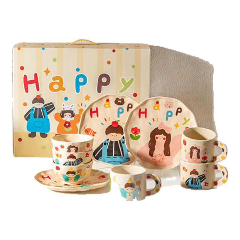 Modengzhufu Family of Three Bowl And Plate Dinnerware Set, Wedding Gift, Housewarming Present, Birthday Gift for Girlfriends, Boys