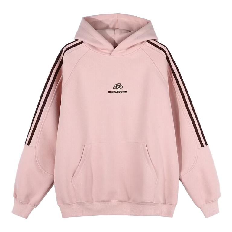 BEETLE TOWN American Style Striped Gray Raglan Sleeve Sweatshirt Women Spring New Versatile Couple Top Pink M