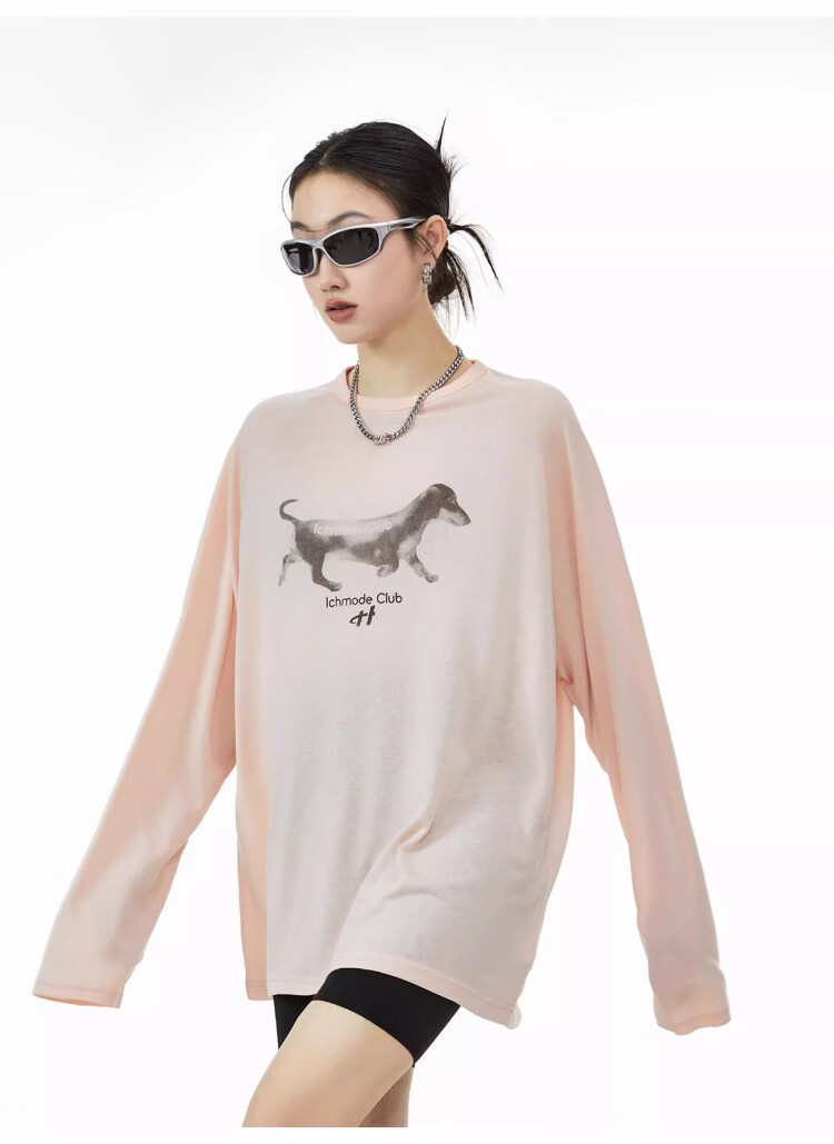 ICH MODE American-Style Physical Sun Protection Long-Sleeve T-Shirt, Thin Cool-Feeling Cover-Up for Women, Spring And Summer New Loose Top, Pink, L 32