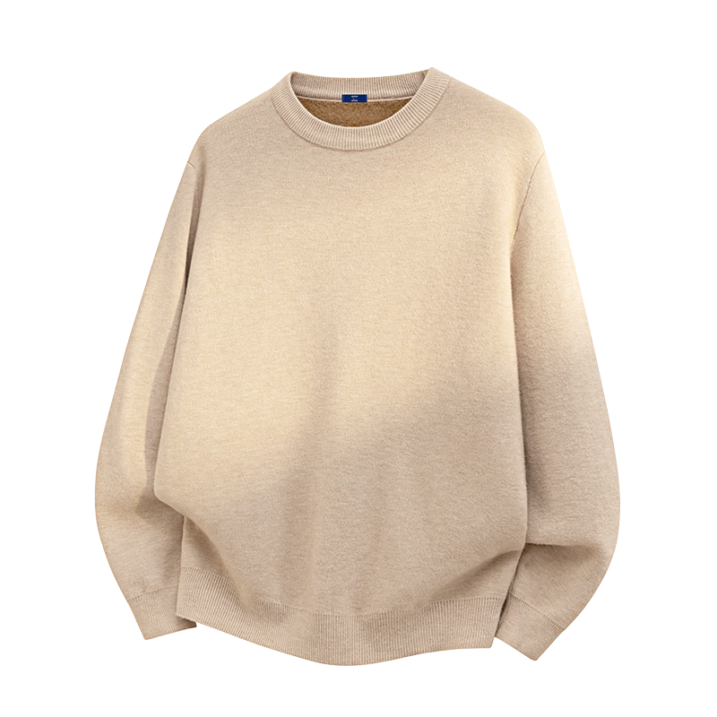 GENIOLAMODE [Aorui Peng Endorsed] Men's Sweater, Winter Fleece-Lined Round Neck Undershirt Base Layer Knitwear, Khaki, M