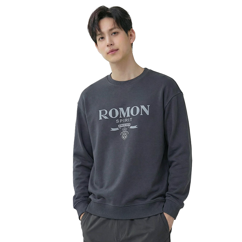ROMON Men's Sweatshirt, Long-Sleeve Round Neck, Spring And Autumn Season, Zodiac Year Red Base Layer, Casual Wear, Pullover Loose T-Shirt Top