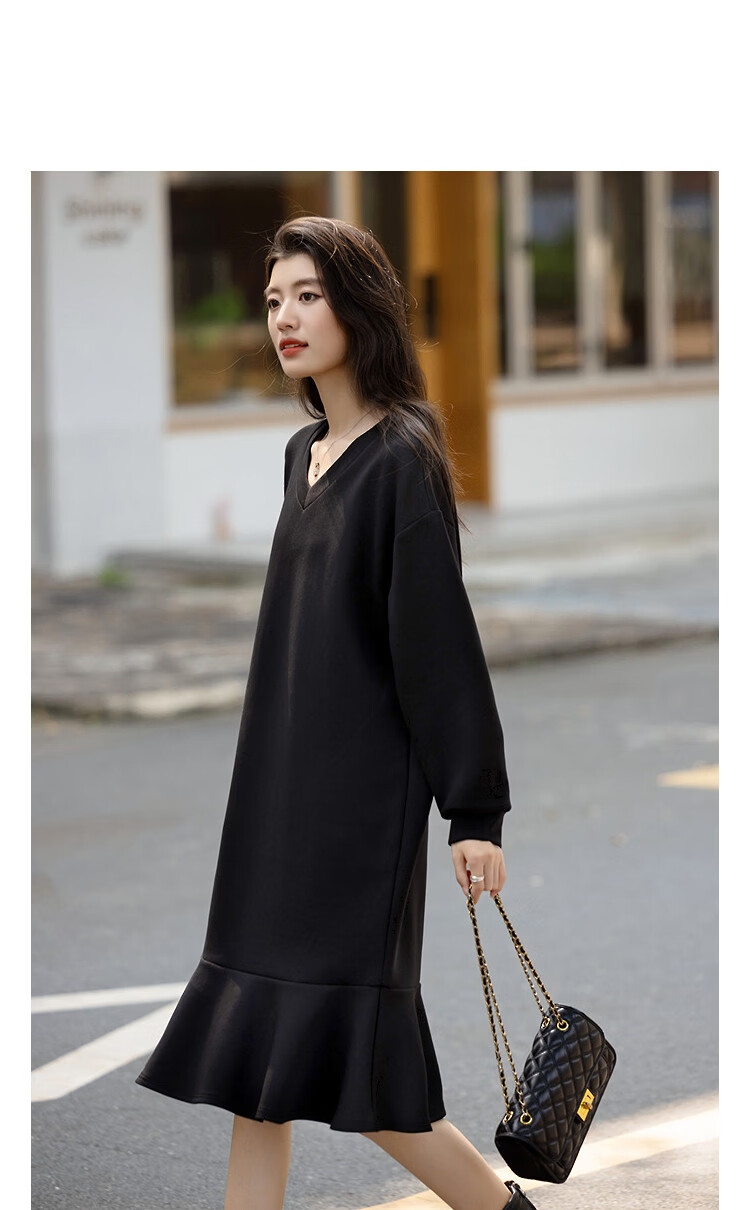 Demana [Comfort Elastic Air Layer] Spring Elegant V-Neck Mermaid Ruffle Loose Petite Women's Dress 6