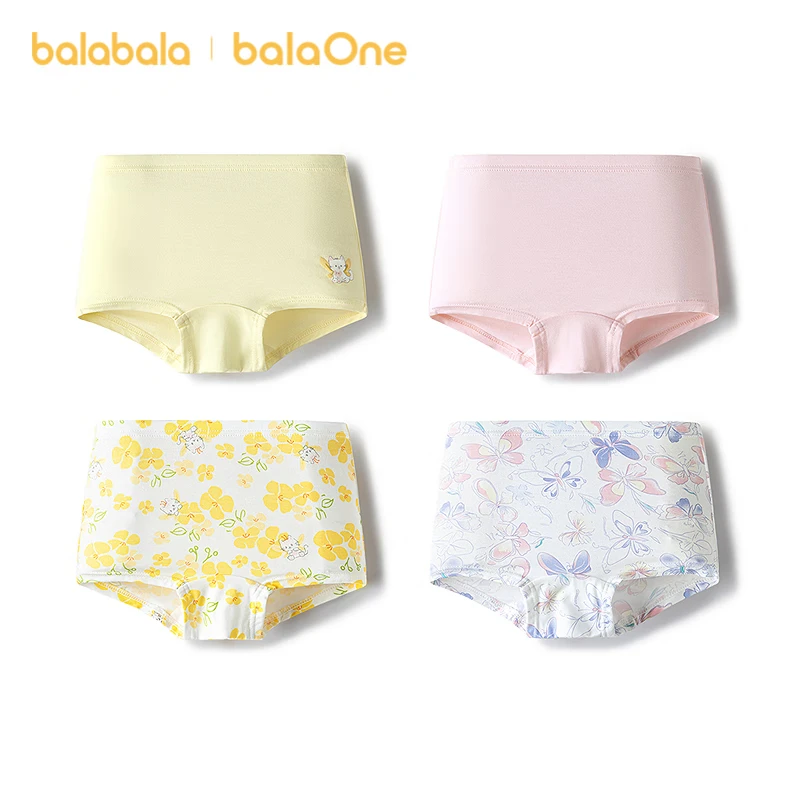 Balabala Kids Underwear Boys Boxer Briefs Girls Anti-Exposure Modal Shorts 4-Pack Comfortable Skin-Friendly