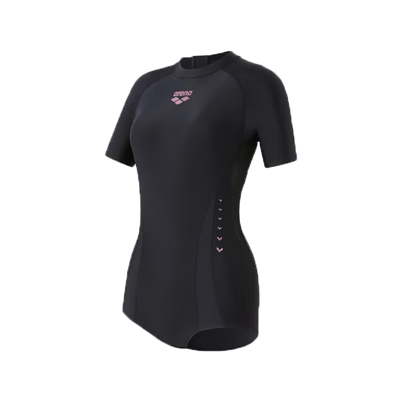 Arena One-Piece Swimsuit for Women with Short Sleeves And Triangle Design, Tummy Control, Slimming Effect, Leg-Lengthening, Suitable for Hot Springs, Swimming, Chlorine-Resistant, Sun Protection Swimwear