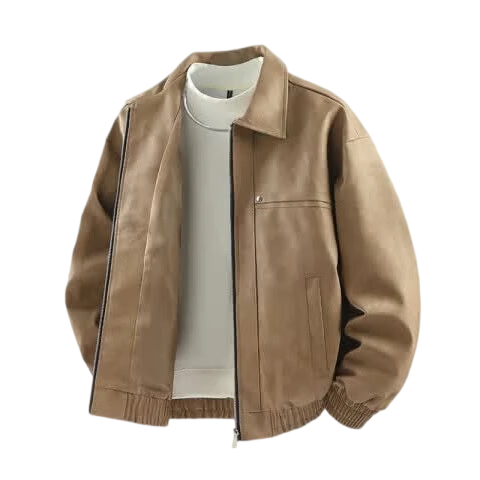 JEEP SPIRIT Men's Vintage American Style Fleece-Lined Thickened Leather Jacket Autumn Winter New Model Beige 3XL