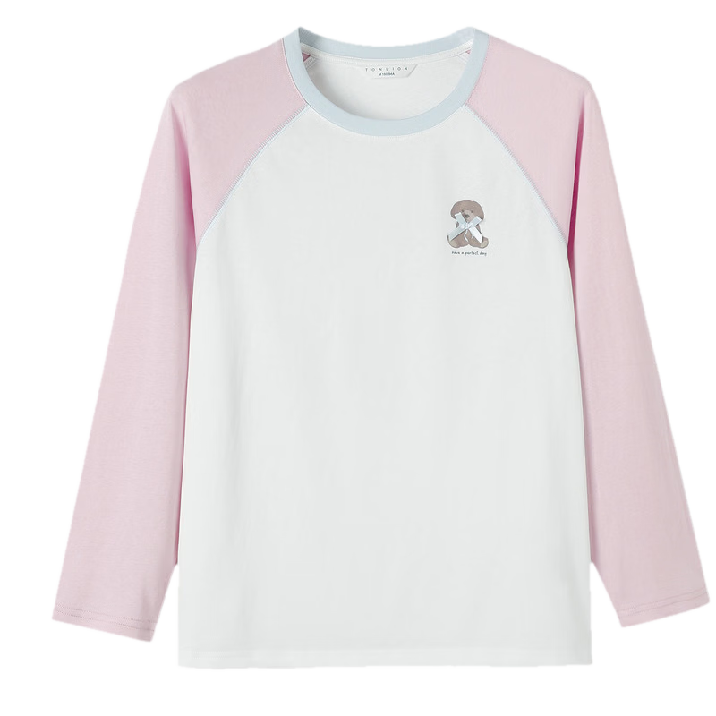 TonLion 2026 Spring Women's Long Sleeve T-Shirt Colorblock Raglan Sleeve Cartoon Bear Print Fashion Korean Style Outerwear Base Layer