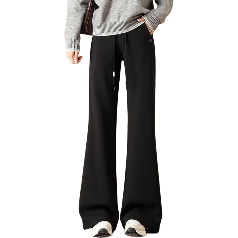 Jeanswest Women's Casual Autumn Winter Straight-leg High-waist Slim Fit Narrow Combed Cotton Slight Flare Pants Cloud Gray L
