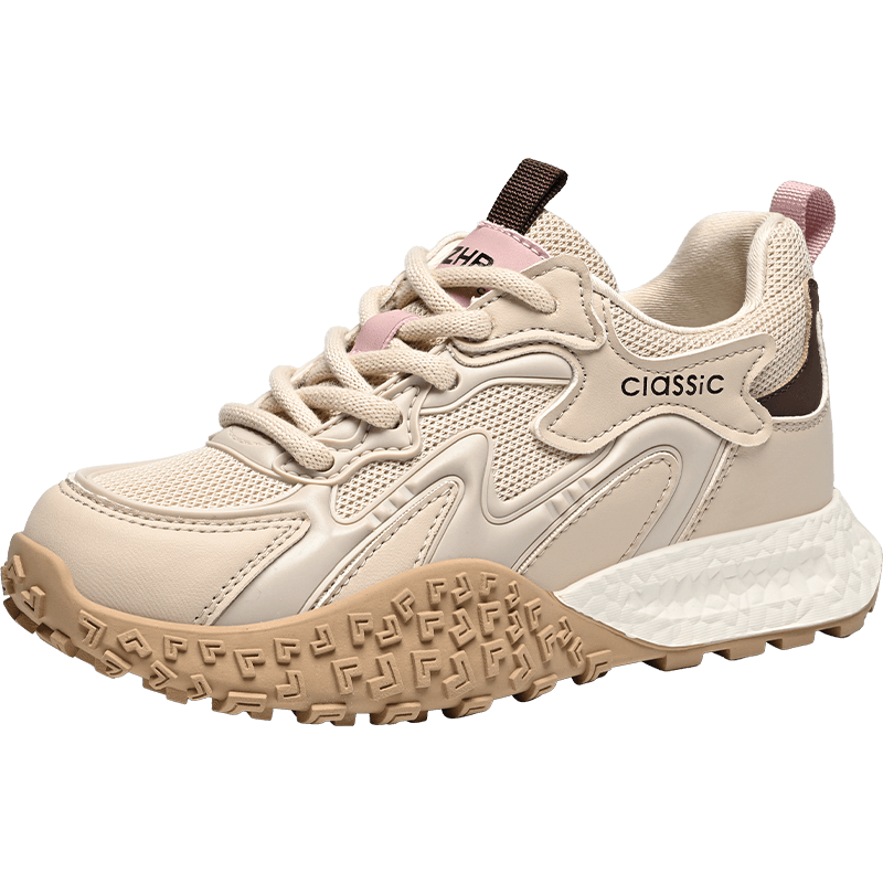 ZHR Women's Training Shoes 2026 New Retro Sports Shoes Thick Sole Height Increasing KS210M Apricot 36