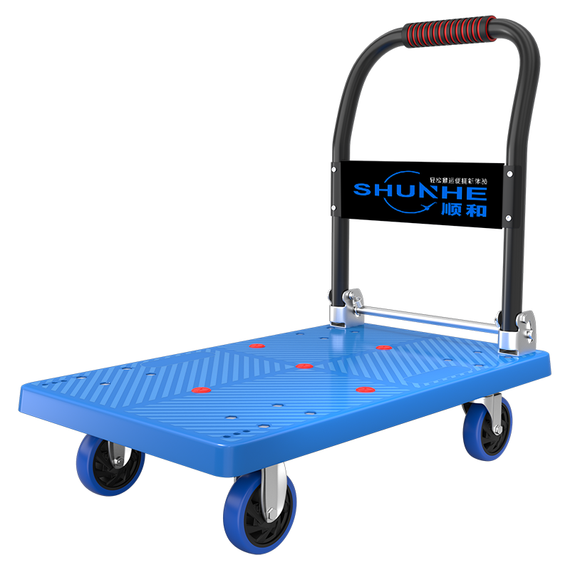 Shunhe Small Cart Hand Truck Cargo Trolley Warehouse Hand-pulled Four-corner Reinforced 90x60cm Load 200 Jin FW02