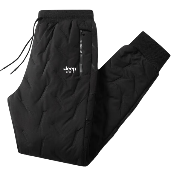 JEEP SPIRIT Men's Sports Pants, Autumn And Winter Lambswool Cotton Trousers, Warm Long Pants, Thickened Casual Pants, Black Ankle-Tied, 2XL