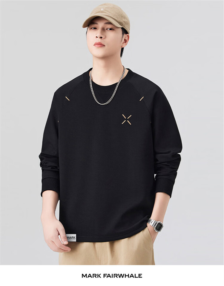 MARK FAIRWHALE Men's Long Sleeve T-Shirt Spring Autumn American Style Casual Loose Sweatshirt Black 2XL 8