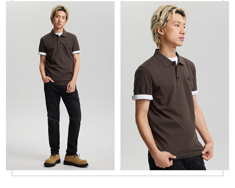 Lee 26 Spring Summer New Standard Collar Small Embroidered Logo Men's Lightweight Short Sleeve Polo Shirt Dark Brown XL 9