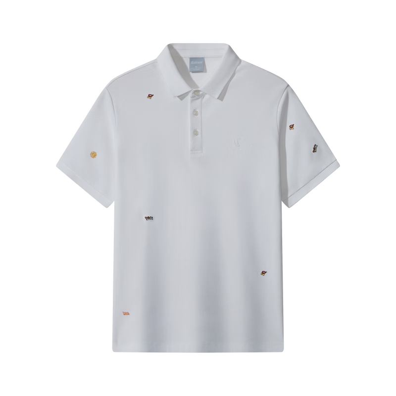 CABBEEN 200G Sorona Cooling Pique Polo Shirt Men Cartoon Pattern Full Embroidery Spring 2026 Breathable Short Sleeve Tee