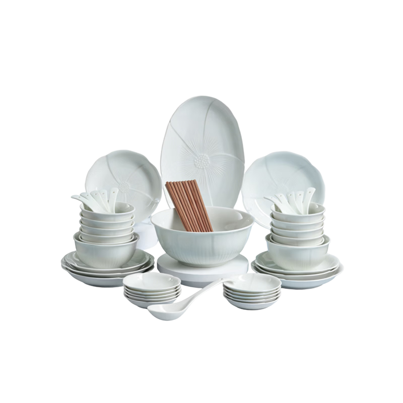 One's Member Songyan Heshun High-Value Ceramic Dinnerware Set Embossed Underglaze Color Bowls for Housewarming