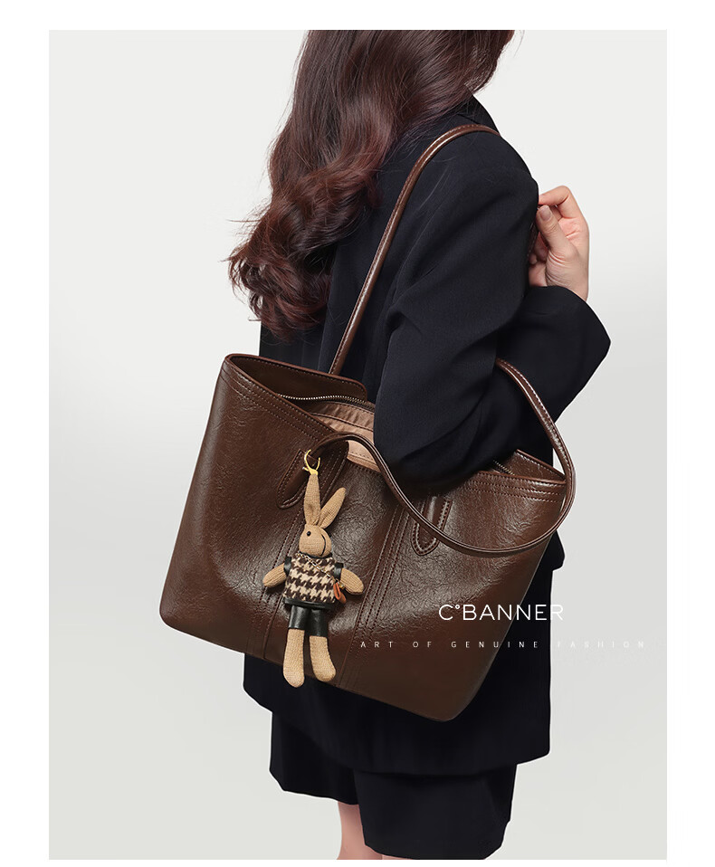 C.BANNER Women's Handbag, Cowhide Tote Bag, Large Capacity, Shoulder Bag, Light Luxury, Commuter Bag, Birthday And Mother's Day Gift, Practical Present for Mom 2