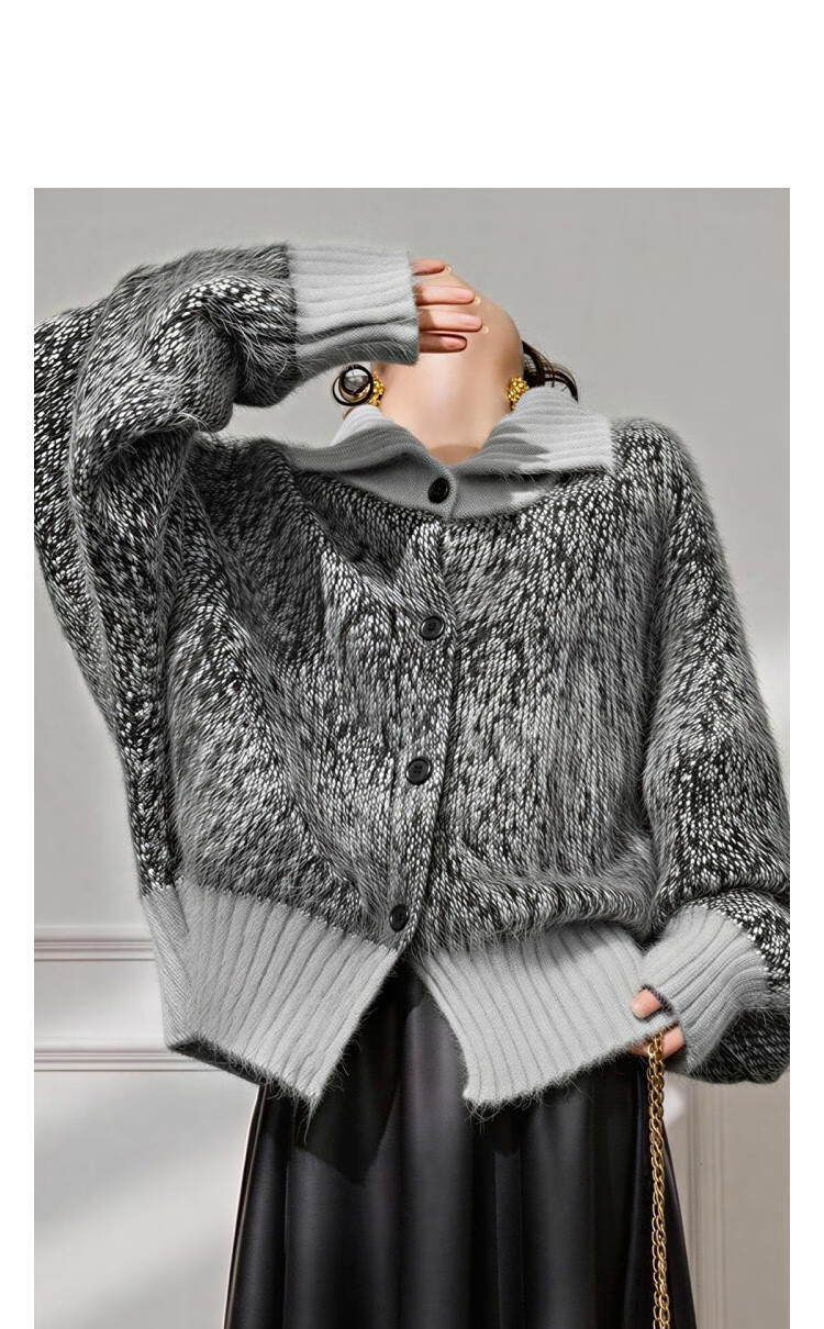Demana Vintage Style Colorblock Lapel Cardigan with Fluffy Wool Winter Cozy Petite Knit Sweater for Women 10