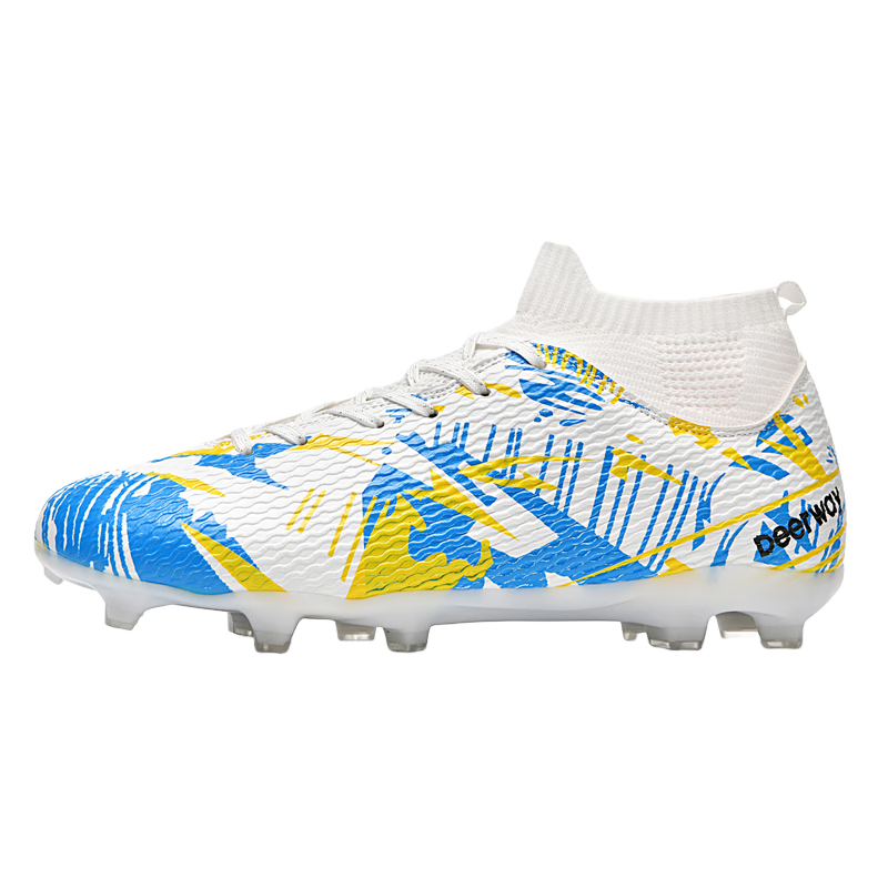 DEERWAY Adult AG Stud Soccer Shoes Grass Field Competition Training Durable Non-Slip Yellow Blue White AG Studs Size 39