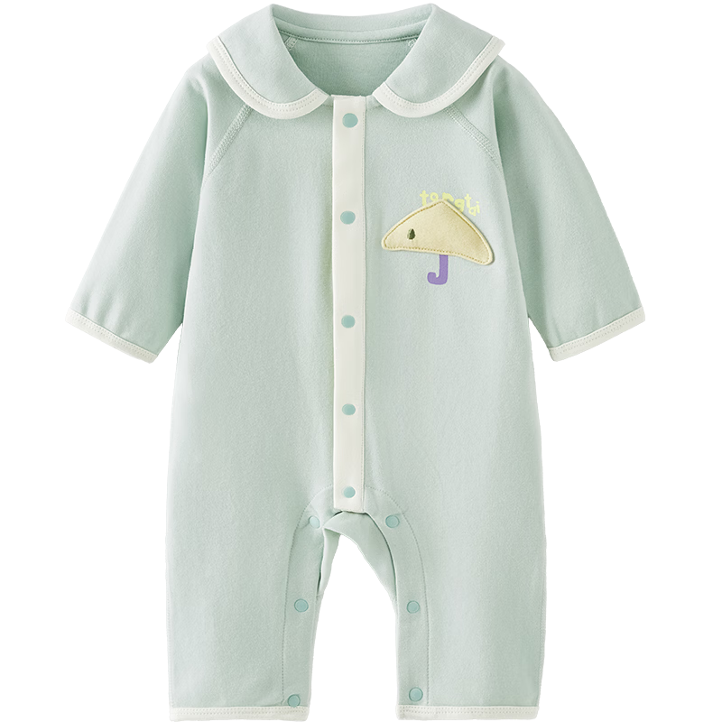 TONGTAI Baby Romper Spring and Autumn Pure Cotton Newborn Outing Collar Jumpsuit Green 73cm