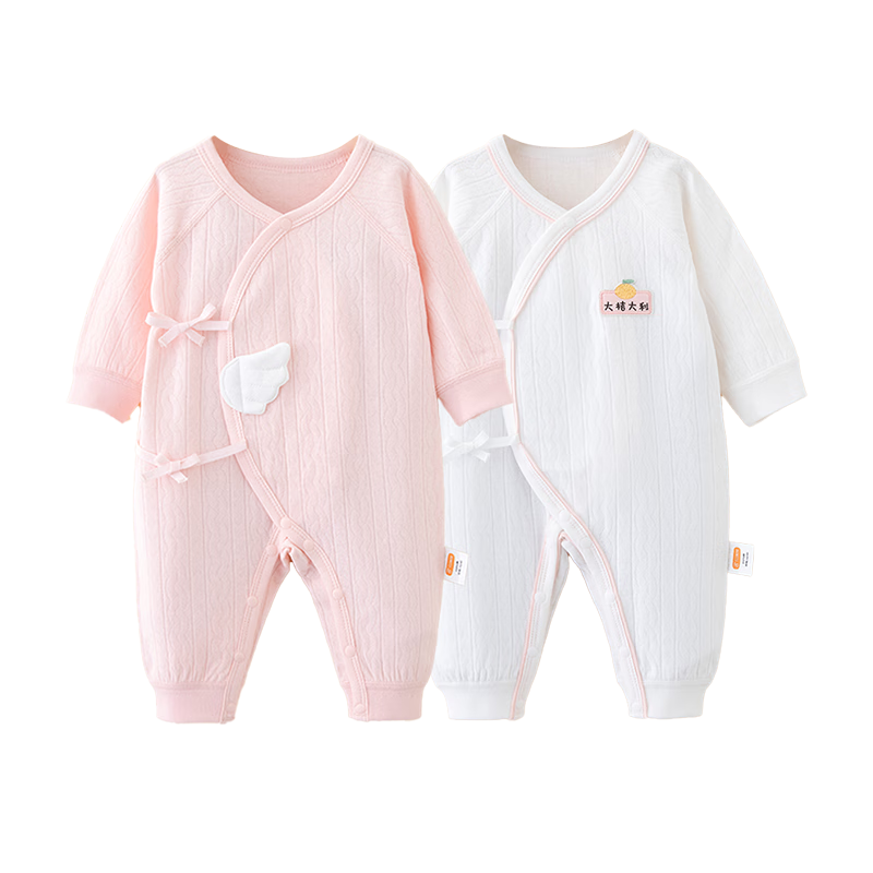 Babyprints Baby Romper 2-Pack, Infant Long-Sleeve Pure Cotton Loungewear, Belly-Protecting Bodysuit, Soft Onesie, Pink, Size 66