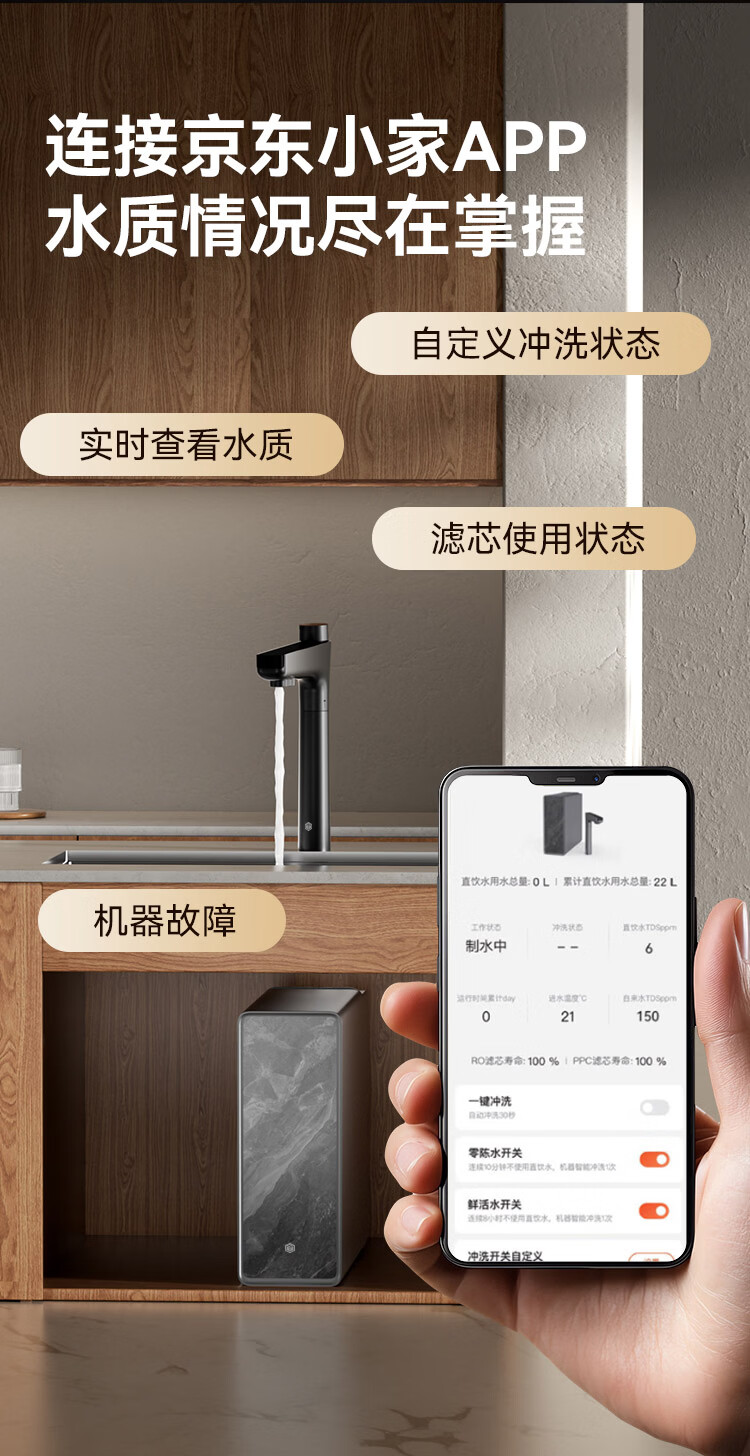 JD Jingzao Lingxi Feiyue 1800 Home Water Purifier with 0 Scale Inhibitor DuPont Dow RO Membrane Baby Safe Reverse Osmosis 1600G Flow Rate 4.75L/min 16
