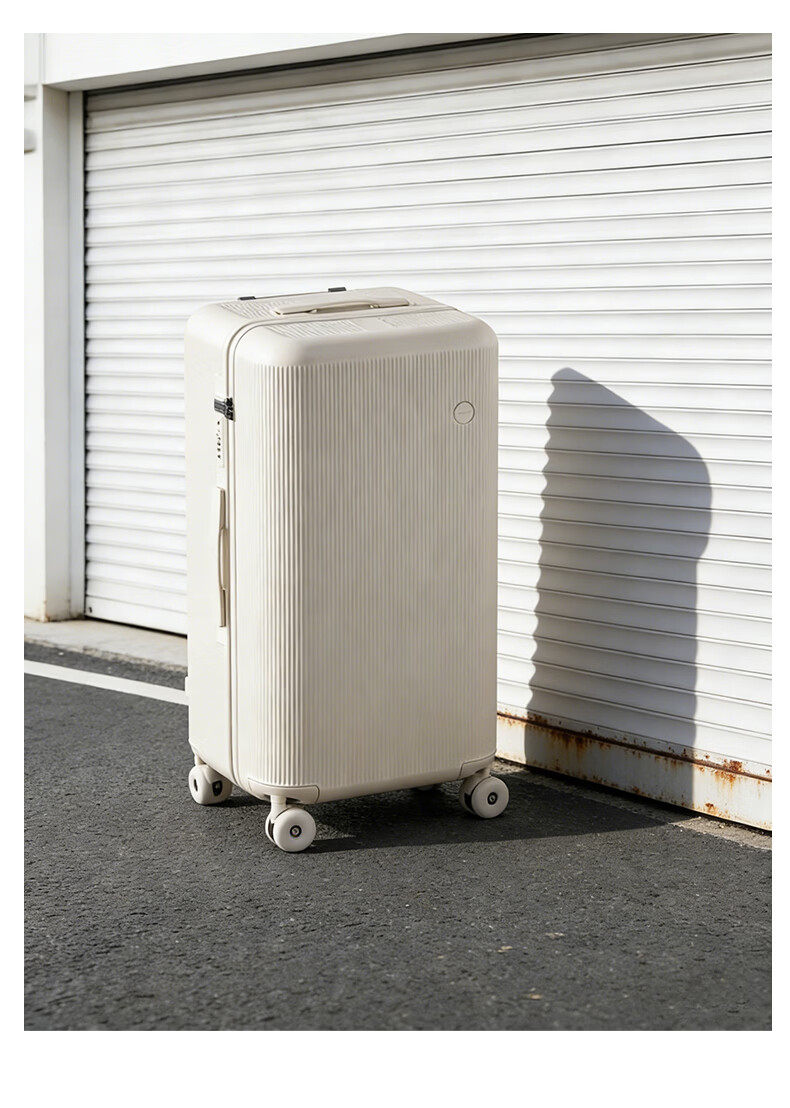 ZAT Innovative Plastic Frame Luggage Zipper Trolley Large Capacity Travel Suitcase Sit-able Password Lock Soft Matte White 24 Inch 19