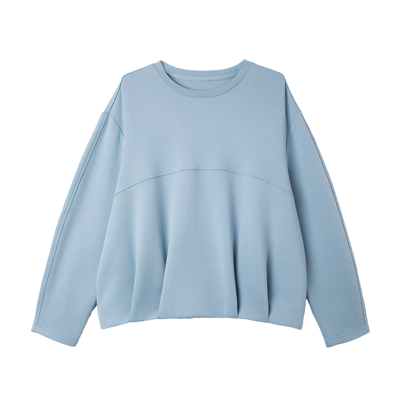 Demana Soft Air Layer Spring Elegant Crew Neck Design Segmented Pleated Wide Shoulder Petite Women's Sweatshirt