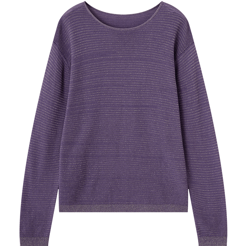 Demana Women's Spring Lady Style Round Neck Sweater with Metal Thread Loose Knit Blended Wool and Mulberry Silk